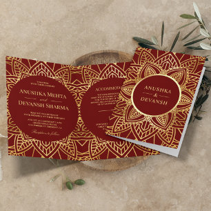 Rot und Gold Ethnisches Mandala Indische Hochzeit Einladung