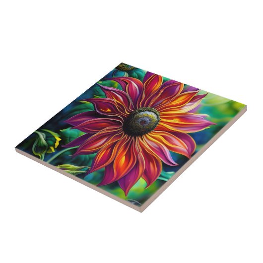 Rot und Gold filigrane Sonnenblume Fliese (Seite)