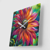 Rot und Gold filigrane Sonnenblume Quadratische Wanduhr (Winkel)