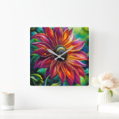 Rot und Gold filigrane Sonnenblume Quadratische Wanduhr (Zuhause)