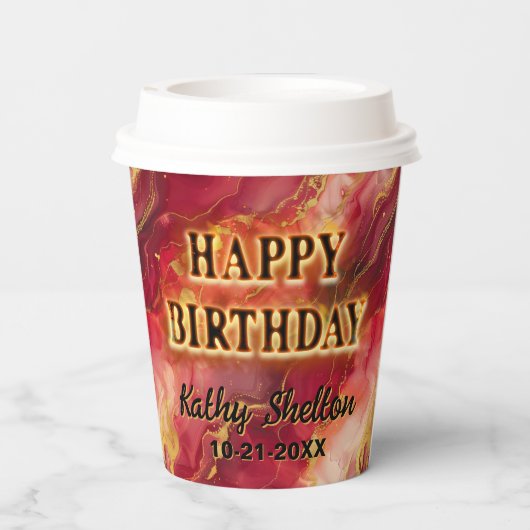 Rot und Gold-Flammen Pappbecher (Rückseite)