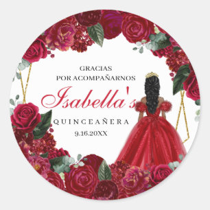 Rot und Gold Floral Quinceanera Klassischer Rundga Runder Aufkleber