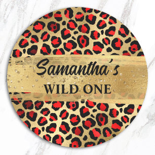 Rot und Gold Folie Leopard Wild One Runder Aufkleber