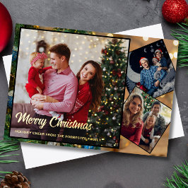 Rot und Gold Frohe Weihnachtsfamilie 3 Foto Folien Feiertagskarte