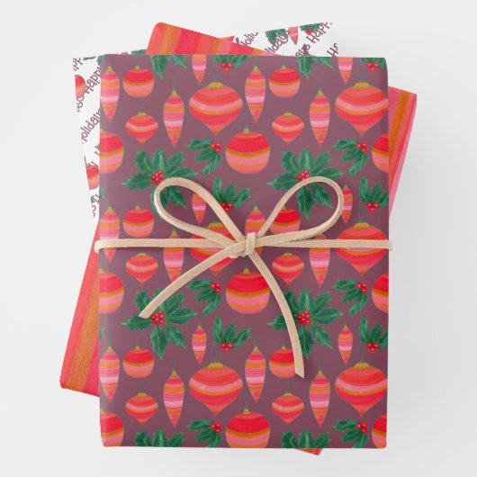 Rot und Gold gestreift Weihnachtsmuster Geschenkpapier Set (Beispiel)