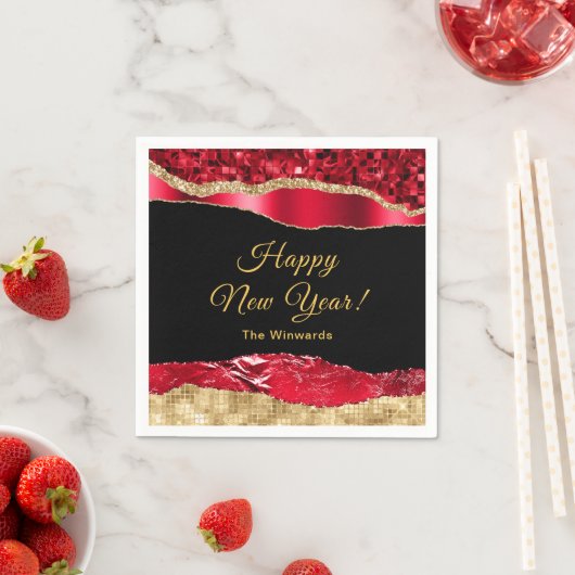 Rot und Gold Glam tränen glücklich Neues Jahr Serviette (Beispiel)