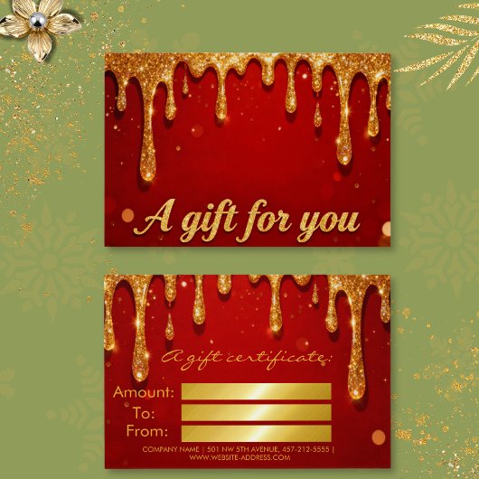 Rot- und Gold-Glitter-Drip-Geschenkkarte