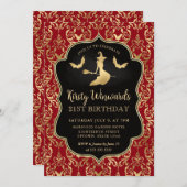 Rot und Gold Hexe und Fledermäuse Damask 21. Gebur Einladung (Vorne/Hinten)