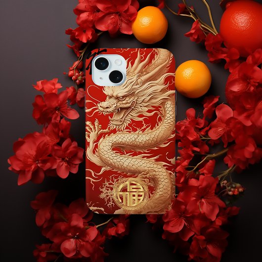 Rot und Gold Jahr des Dragon Power Emblems Case-Mate iPhone Hülle