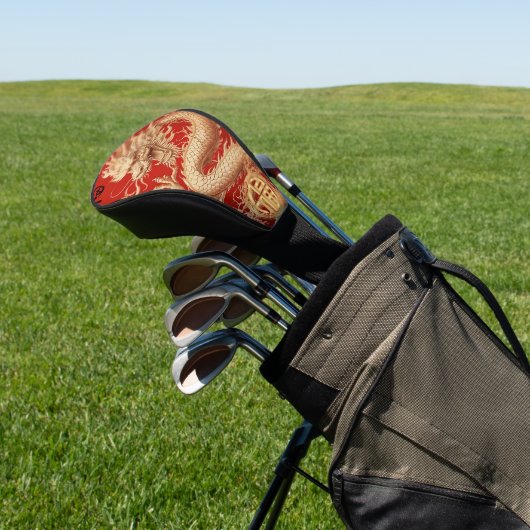 Rot und Gold Jahr des Dragon Power Emblems Golf Headcover (In SItu)