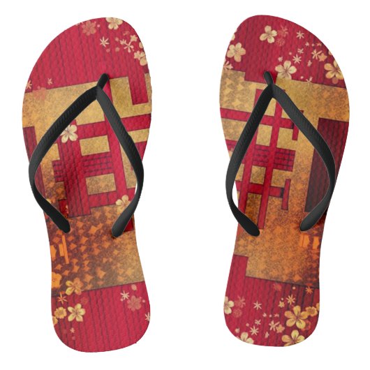 Rot und Gold Japanisches Chiyogami-Muster Flip Flo Badesandalen (Fußbett)