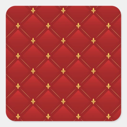 Rot und Gold Jugendstil-Muster Quadratischer Aufkleber (Vorderseite)
