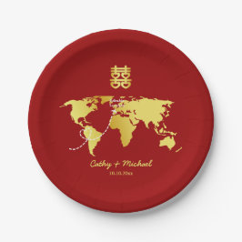 Rot und Gold Karte Ziel chinesische Hochzeit Pappteller