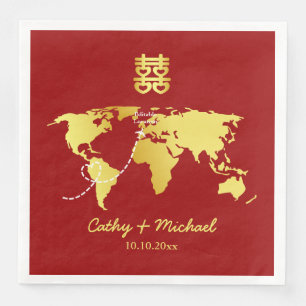 Rot und Gold Karte Ziel chinesische Hochzeit Serviette