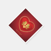 Rot und Gold lieben Vögel Herz | Elegante Hochzeit Serviette (Ecke)