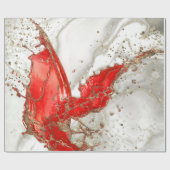 Rot und Gold Liquid Marmor Splash Geschenkpapier (Flach)