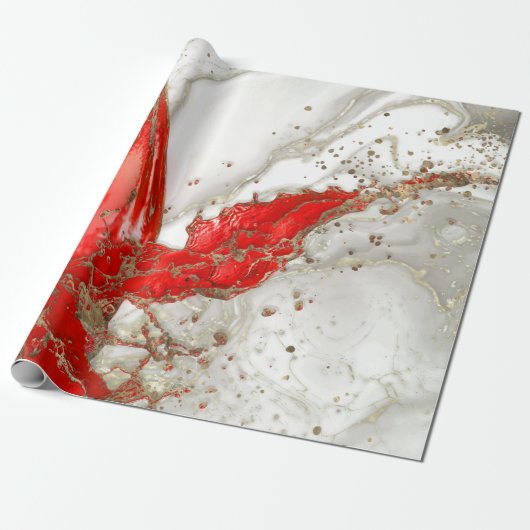 Rot und Gold Liquid Marmor Splash Geschenkpapier (Ungerollt)