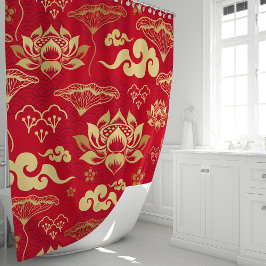 Rot und Gold Lotus Floral Muster Duschvorhang