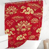 Rot und Gold Lotus Floral Muster Duschvorhang