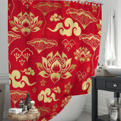 Rot und Gold Lotus Floral Muster Duschvorhang