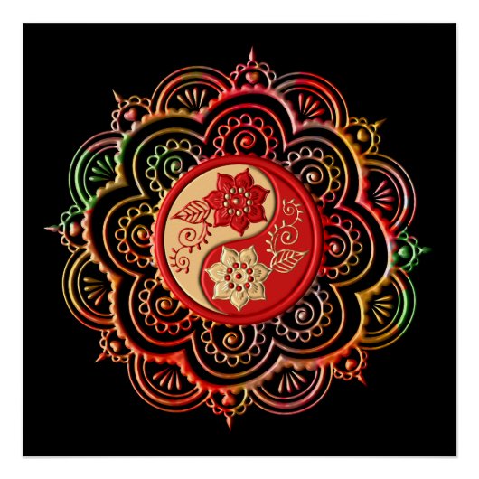 Rot- und Gold-Mandala Poster (Vorderseite)