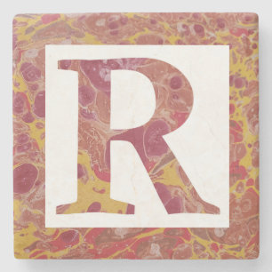 Rot und Gold marmorierter Mit Monogramm R-Stone-Un Steinuntersetzer