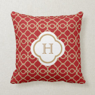 Rot und Gold marokkanisches Monogramm Kissen