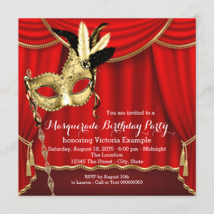 Rot und Gold Masquerade Geburtstagsparty Einladung