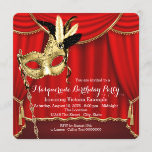 Rot und Gold Masquerade Geburtstagsparty Einladung