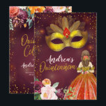 Rot und Gold mexikanische Prinzessin Quinceañera z Einladung<br><div class="desc">Mexikanisches Rot und Gold Sparkle Dress Floral Quinceañera Birthday Einladung</div>