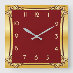 Rot und Gold Quadratische Wanduhr