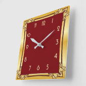Rot und Gold Quadratische Wanduhr (Winkel)