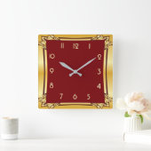 Rot und Gold Quadratische Wanduhr (Zuhause)