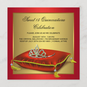 Rot und Gold Quinceanera Einladung