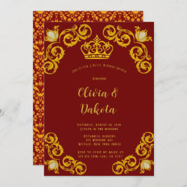 Rot und Gold Royal Crown Polterabend Einladung