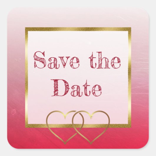 Rot und Gold Save the Date Hochzeitskleber Quadratischer Aufkleber (Vorderseite)
