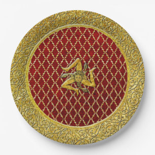 Rot und Gold Sicilian Trinacria Pappteller