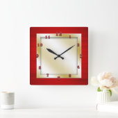 Rot und Gold Square Quadratische Wanduhr (Zuhause)
