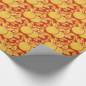 Rot und Gold stilisierte Orangen und Blüten Geschenkpapier (Ecke)