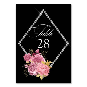 Rot und Gold und Silber Floral Diamant Hochzeit T Tischnummer