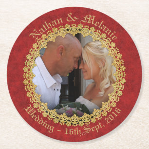 Rot und Gold verziert Runder Pappuntersetzer