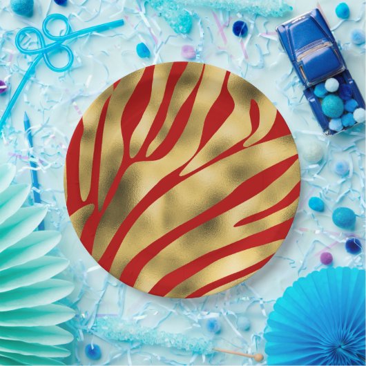 Rot und Gold Zebra Festive Pappteller (Party)