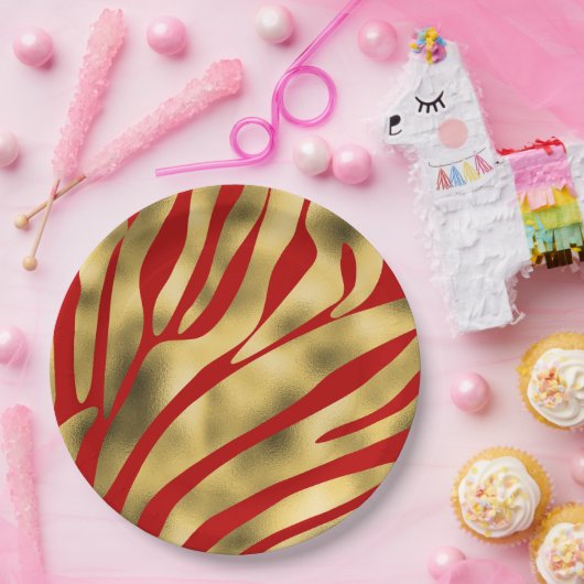 Rot und Gold Zebra Festive Pappteller (Party)