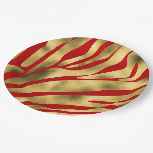 Rot und Gold Zebra Festive Pappteller (Schrägansicht)