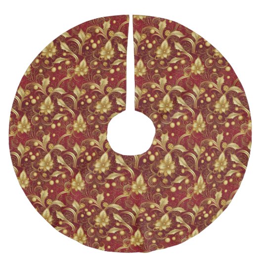 Rot- und Goldbaumrock Polyester Weihnachtsbaumdecke (Vorderseite)