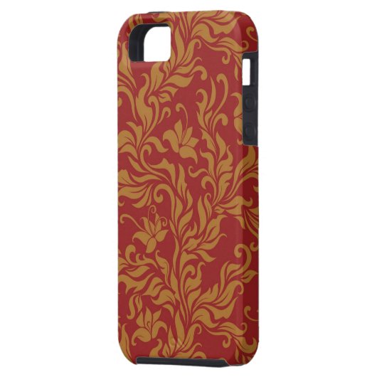 Rot und Goldblumenmuster Case-Mate iPhone Hülle (Rückseite Links)