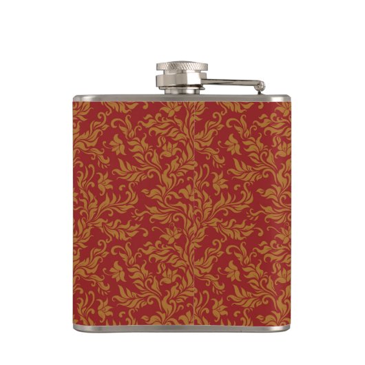 Rot und Goldblumenmuster Flachmann (Rückseite)