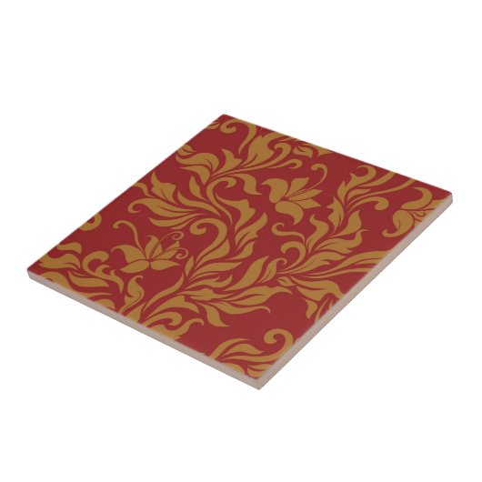 Rot und Goldblumenmuster Fliese (Seite)