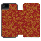 Rot und Goldblumenmuster Incipio iPhone Geldbeutel-Hülle (Folio Geöffnet)