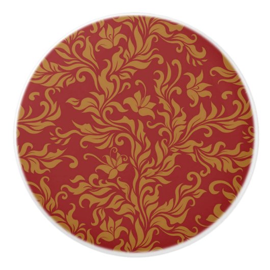 Rot und Goldblumenmuster Keramikknauf (Vorderseite)
